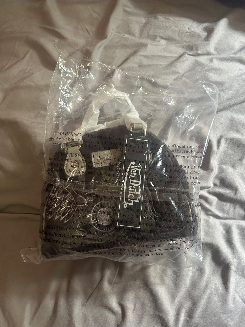 Von Dutch Black Quilted Messenger Bag with Branded Strap